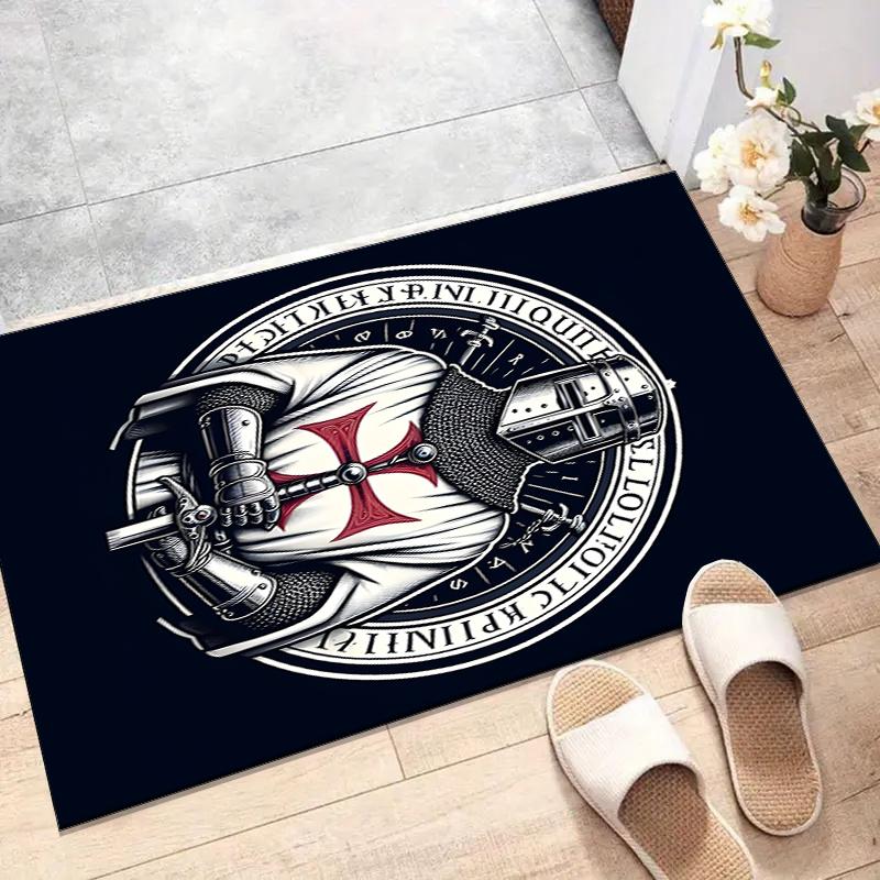 Cross Templars Knight Polyester Carpet, Soft Indoor Mat for Office Chair, Living Room, Computer Desk - Decorative Home Office Rug Design
