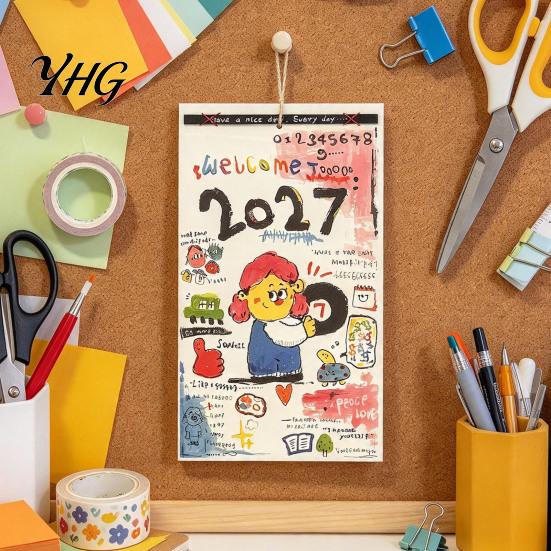 Academic Year Planner 2027 Hand Drawn Wall Calendar, Hand-Painted Graffiti Illustrations 12 Monthly Hanging Planner, Jan-Dec Calendar for Home Office