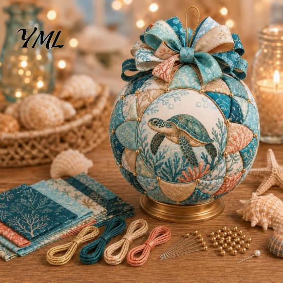 Desktop Scenery Making Set Ocean Treasures DIY Patchwork Ball Ornament Kit, Nautical Dolphin Fabric Craft Handmade Set, Coastal Decor, Hanging