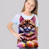Kids Girls Clothes Cute Cat 3D Print Summer Short Sleeves Graphic T Shirts Outdoor Clothes for Children Cute Style Girl T-Shirt