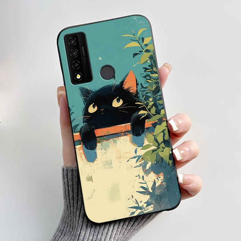 Casing For TCL 20 XE Case Aesthetic Fashion Cute Cat Astronaut Black Soft Silicone Protective Back Cover For TCL 20XE Phone Case