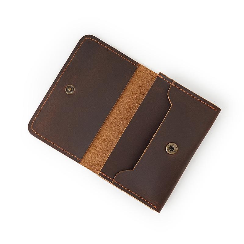 Men's Crazy Horse Leather Card Holder & Wallet - Genuine Dark Buckle, Multi-functional, Bi-fold, First Layer Cowhide