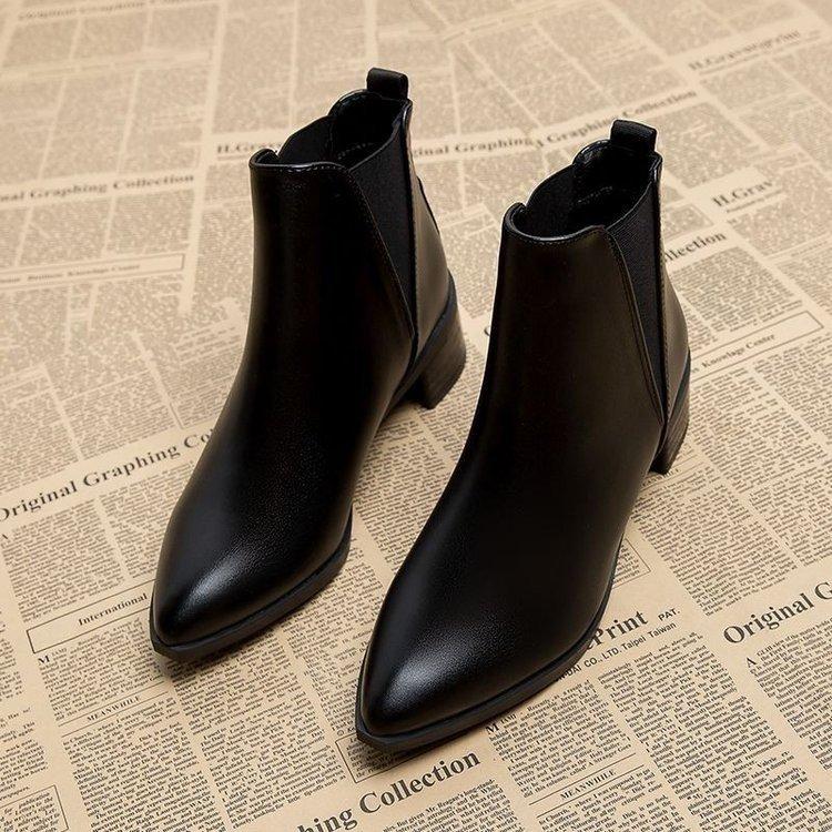 

Ретро остроносые короткие ботинки женские осенне-зимние новые на толстом каблуке ботильоны удобные ботинки челси на среднем каблуке ботинки мартин 40