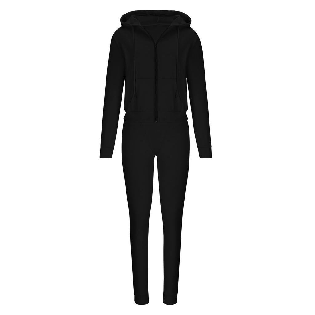 Dámská módní jednobarevná bunda Vesta s kapucí Top Kalhoty Neformální třídílná sada