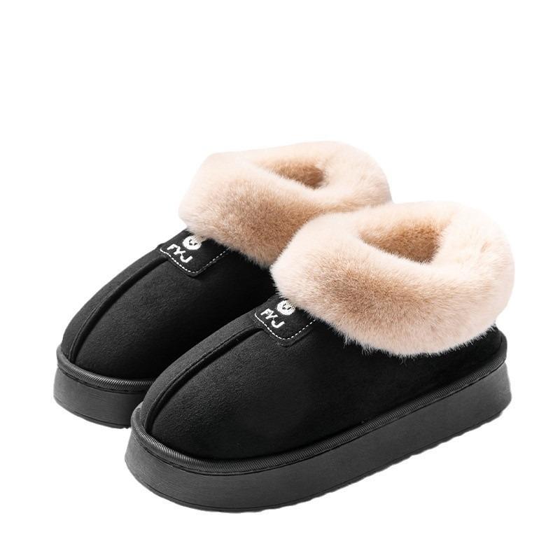 Cotton slippers women's winter simple can wear bags and snow boots piled thickened warm fluffy slippers couple cotton shoes