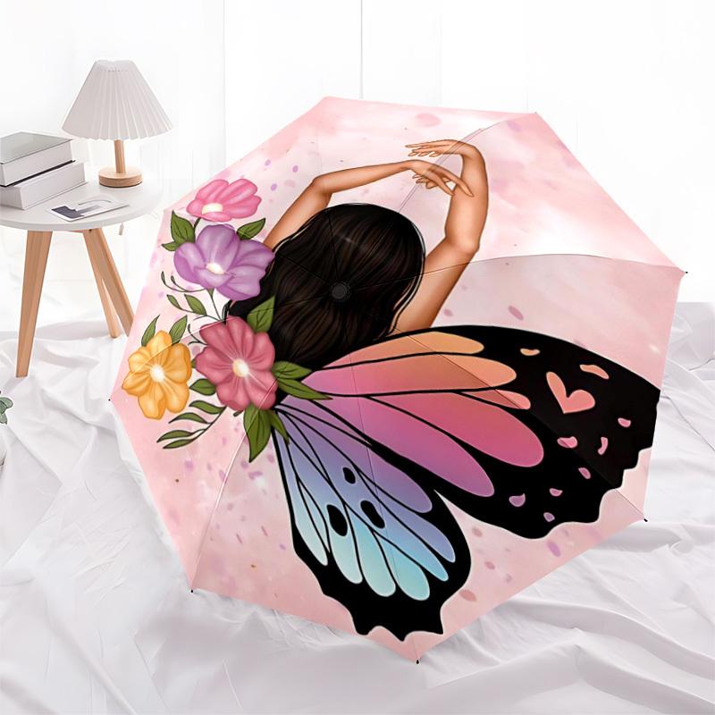 1pc Butterfly Flowers Automatic Open/Close Umbrella, Portable Folding Umbrella for Travel, Themed Events046