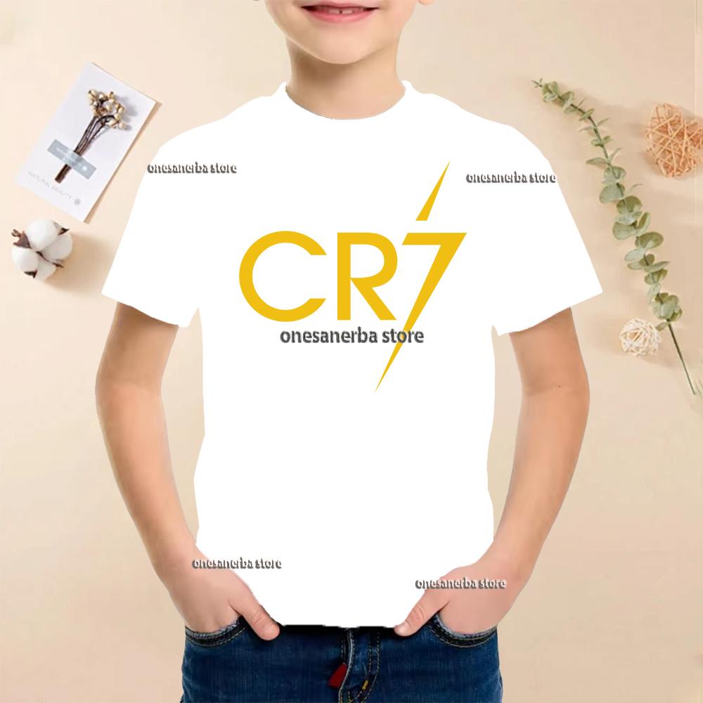 New Summer Polyester Children T-shirts Kids Soccer Clothing CR7 Ronaldo Printed Outdoor Boys Girls T-shirts Sport Fashion Ages 5-14