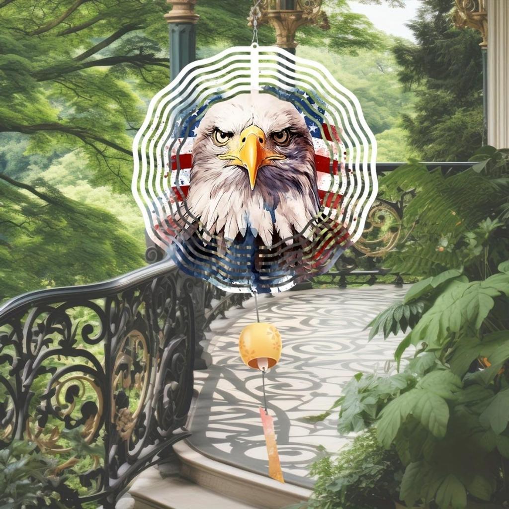 American Flag Eagle Wind Spinner Metal Garden Decor 360 Degree Rotating Outdoor Patio Holiday Ornament Patriotic Theme