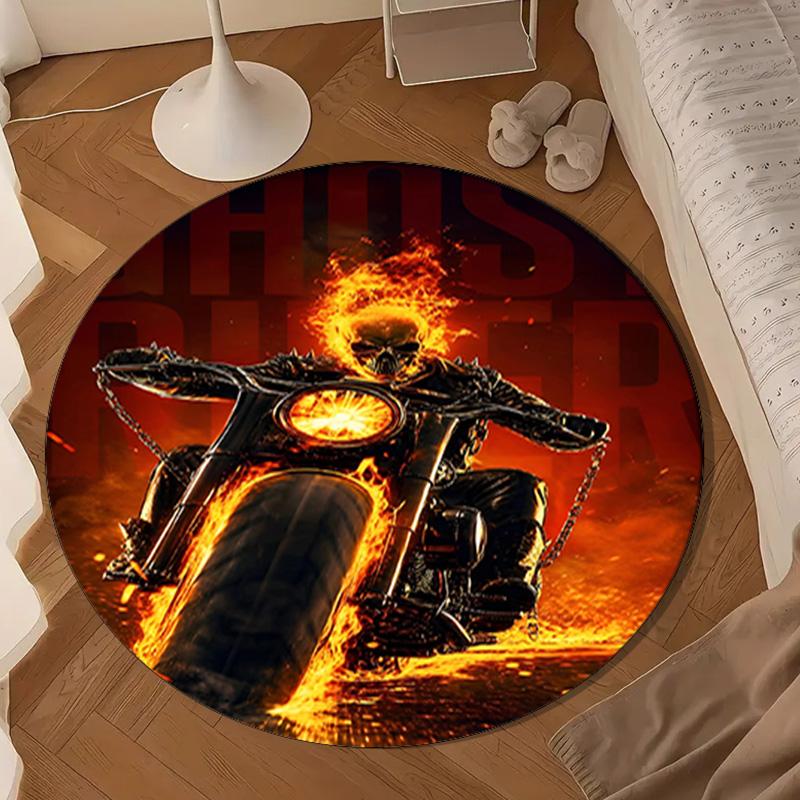 Rider On Fire Round Rug for Livingroom,Bedroom, Palyroom, Chair Rug, Area rug, Circle Carpet, Large Size Decor Fan Christmas gift