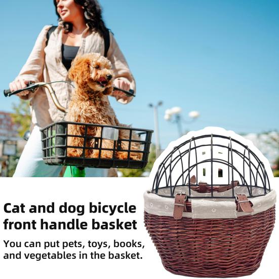 Bicycle Storage Basket Large Capacity Universal Easy To Install Handwoven Pet Seat Front Handlebars Carrier Bike Accessories