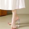 Gun Color Transparent Crystal One-word with Open-toed Sandals Female Summer French Non-slip Fairy with Skirt and Thick Heel One-word Drag