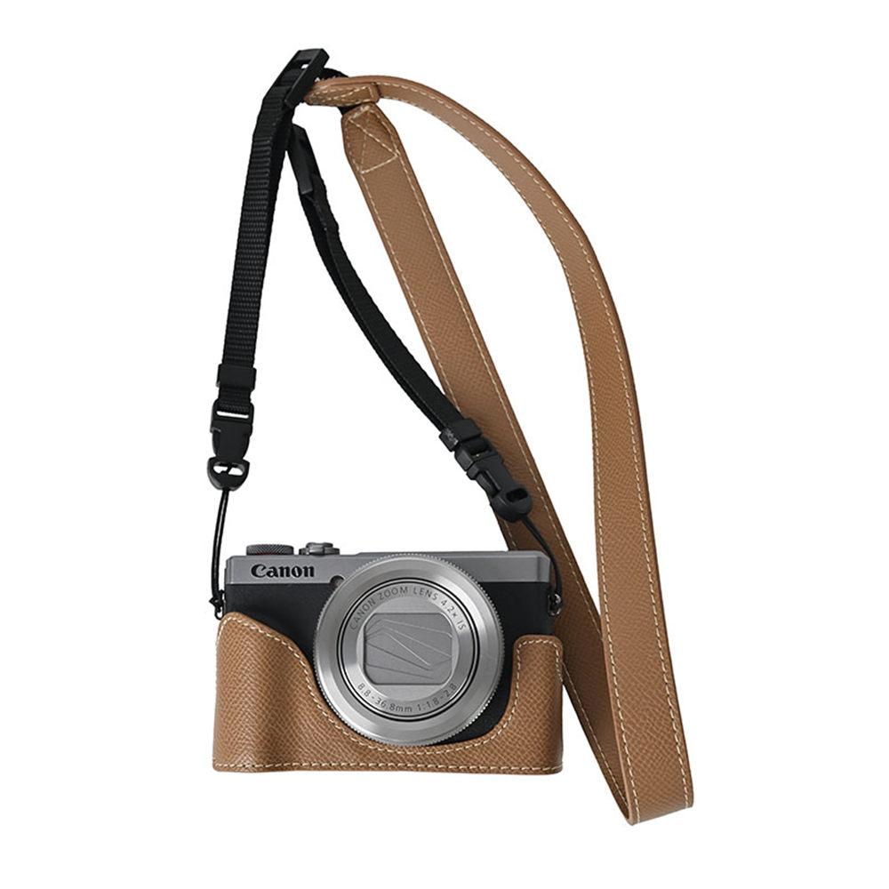 Półpokrowiec na aparat z PU skóry z nadrukiem palmy dla Canon G7X II Mark II III G7X2 G7X3 Pokrowiec z otwarciem od spodu ze paskiem na szyję