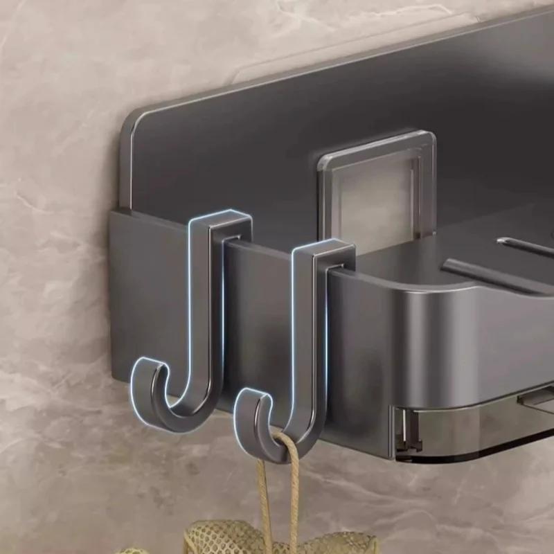 Soap Box Wall Mounted Soap Rack With Hooks Bathroom Draining Soap Mesh No Drilling Soap Dishes Household Drainage Storage Rack