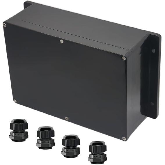 Project Box ABS Black Electrical Boxes IP65 Outdoor Waterproof Box Electronic Junction Box Fixed Ear Power Enclosure with Cable Glands for DIY