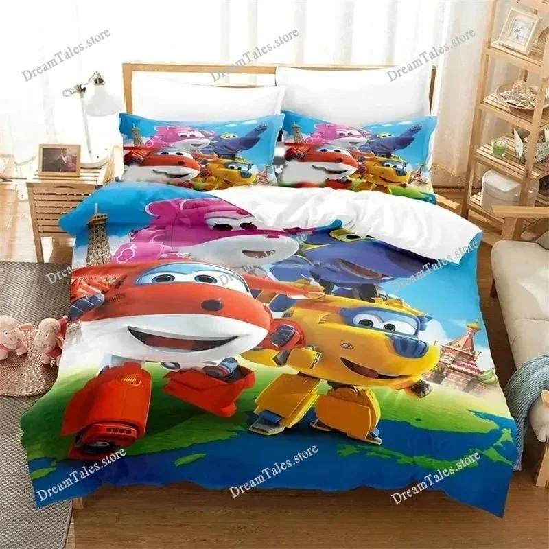 Cartoon Bedding Set Super Wings Duvet Cover Comforter Bed Set Quilt Cover Pillowcase,King Queen Twin Size Boys Girls Adults