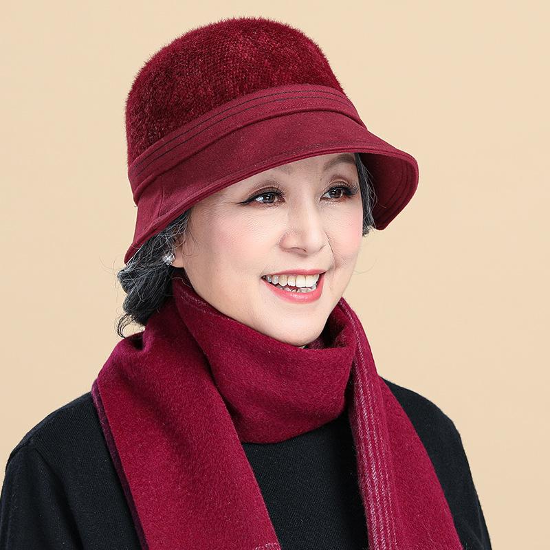 High-end Middle-aged Elderly Velvet Warm Hat, Female Mother Temperament Mink Top Hat, Autumn and Winter Basin Hat, Old Lady Hat