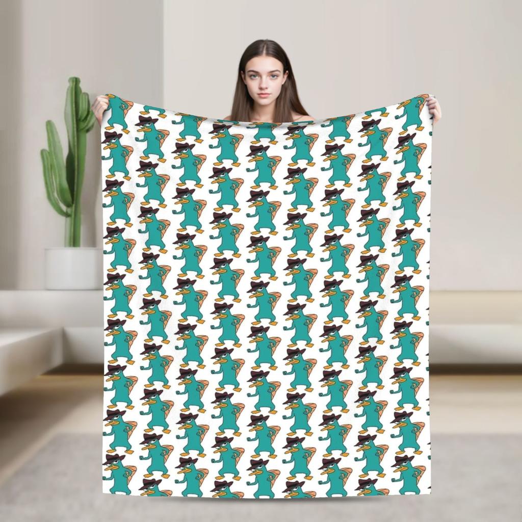 Perry the Platypus Cartoon Duck Plush Blanket Students Flannel Throw Blanket For Couch Chair Warmized Quality Bedspread
