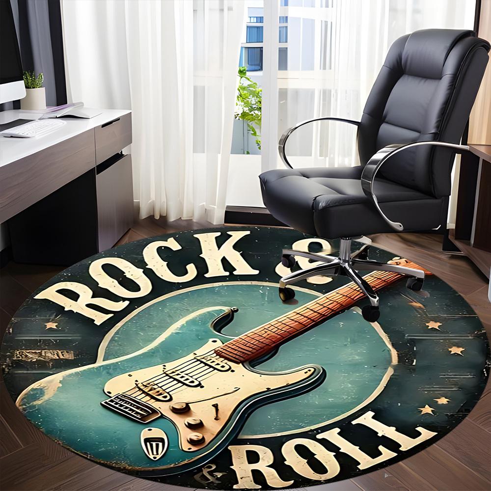 1pz Tappeto Rotondo Musica per Chitarra per Ufficio, Sotto Sedie da Ufficio Camera da Letto Soggiorno Decorazione per la Casa, Decorazione Stanza
