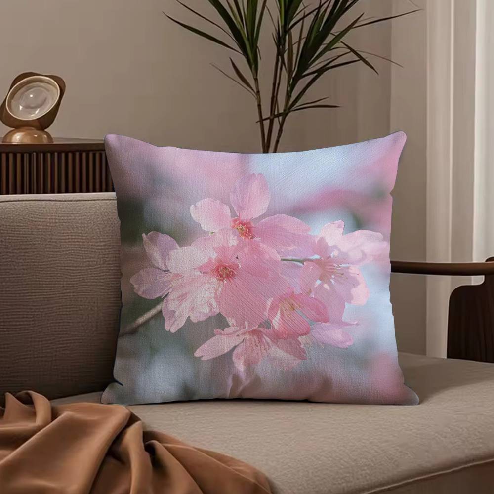 fashion Cherry Blossom Pillow Case Anti-dustmite Pillowcase Invisible zipper silky short plush Sofa cushion cover