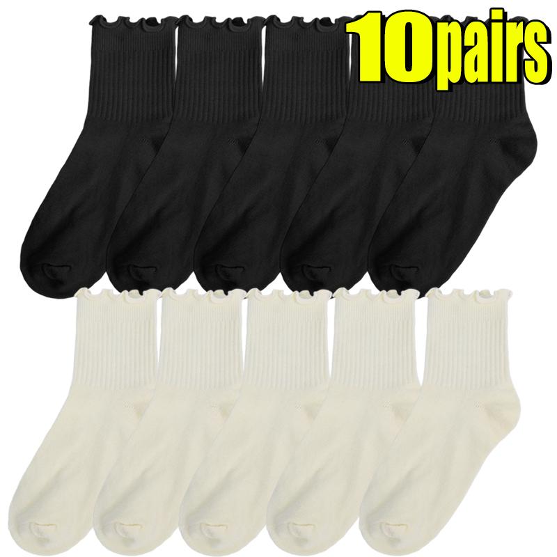 2-20pcs Women Spring and Autumn Stocking Pure Cotton Edge Stacked Socks Ins Trendy White Non Legging Sweating Socks
