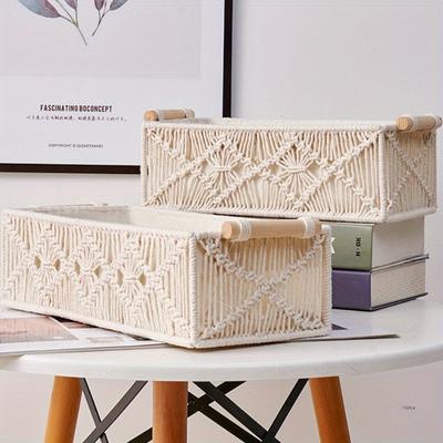 1 Pz Cesto Portaoggetti Macramè Decorazione Boho Cesti per Organizzare Piano di Lavoro Porta Carta Igienica Cesto Scaffale con Manico per Bagno Camera da Letto