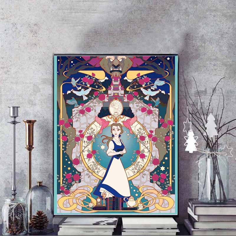 Disney 5d DIY Diamond Painting Beauty and The Beast Theme Illustration Art Embroidery Mosaic Cross Stitch Home Decoration Gifts Crafts