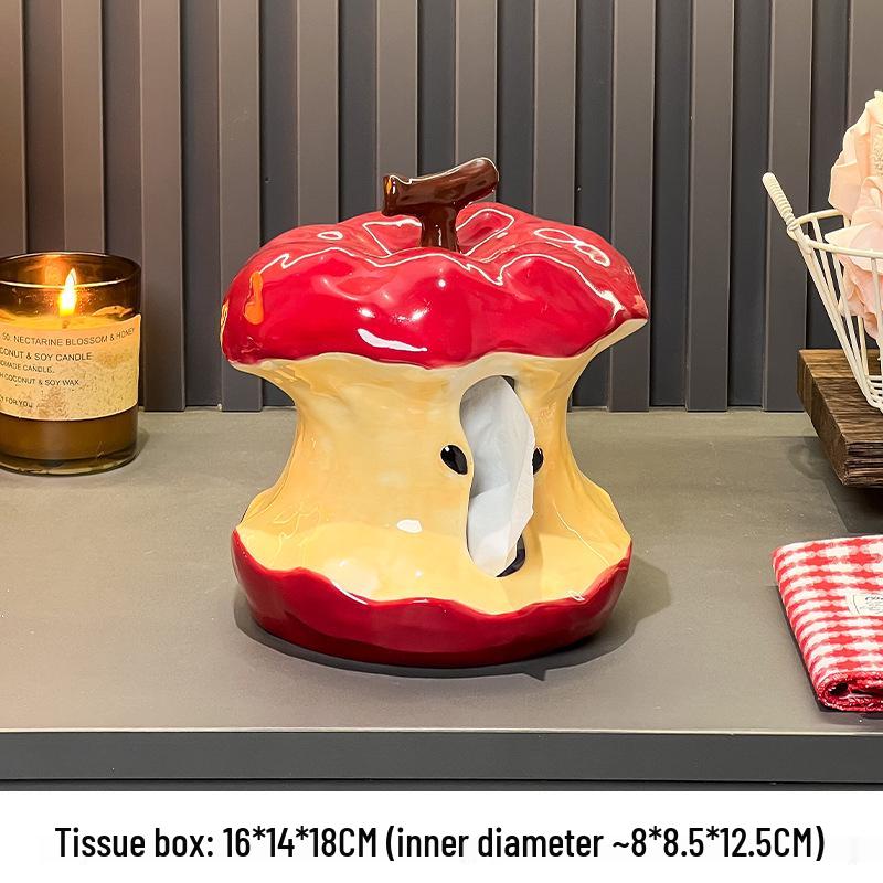 Ceramic Apple Tissue Box - Decorative Napkin Holder for Living Room or Home Desk