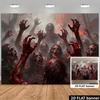 1 piece of 2D Flat Banner - Halloween banner featuring a group of zombies extending their bloody hands