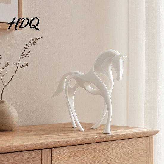 Matte White Horse Figure 3D Printed Abstract Statue Minimalist Hollow Figurine