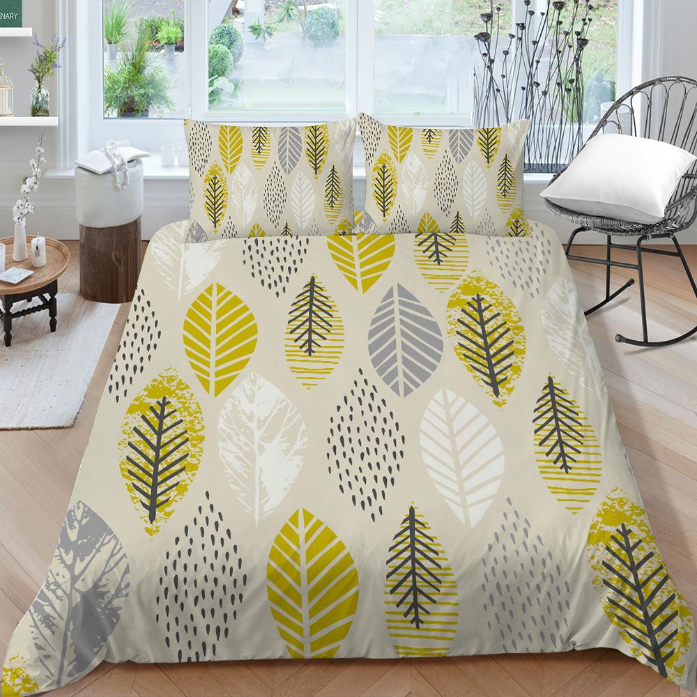 3D Leaf Bedding Full Size Plant Pattern Bedspread Set Microfiber Fabric with Zipper Washable Soft Home Decoration