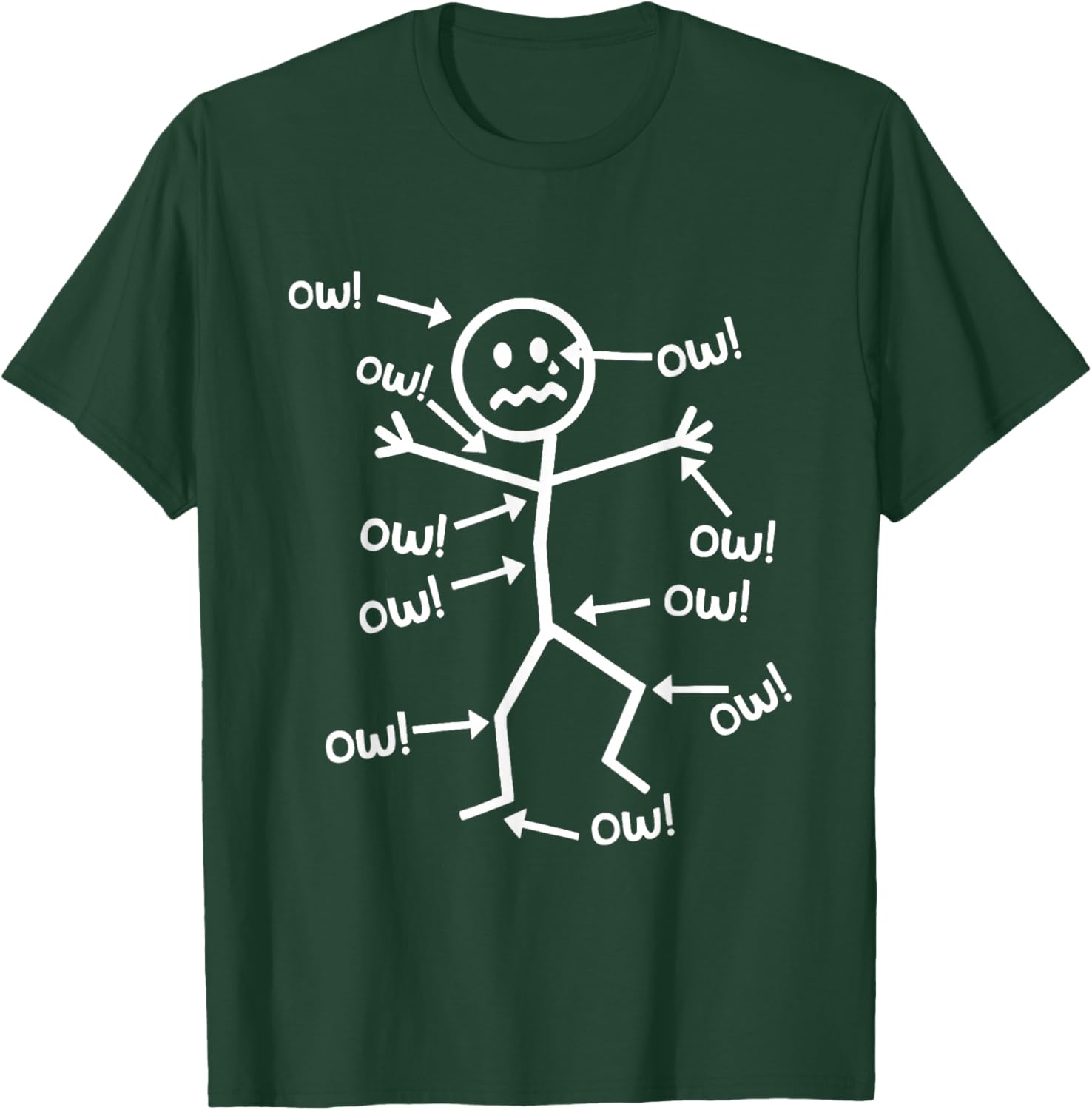 Chronic Pain Meme Stick Figure Ow Ow Ow Funny Graphic Tee Casual Cotton T-Shirt for Men S