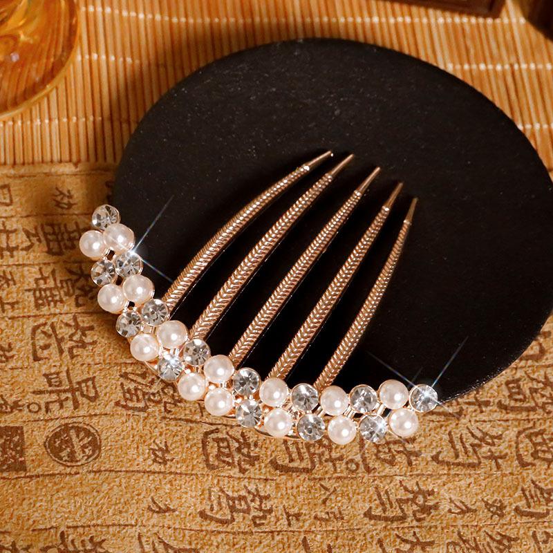 

Элегантная заколка для волос с блестящим жемчугом для женщин, изысканный винтажный гребень для волос со стразами, аксессуар для волос для повседневной жизни, пучок, голова-пончик чёрный