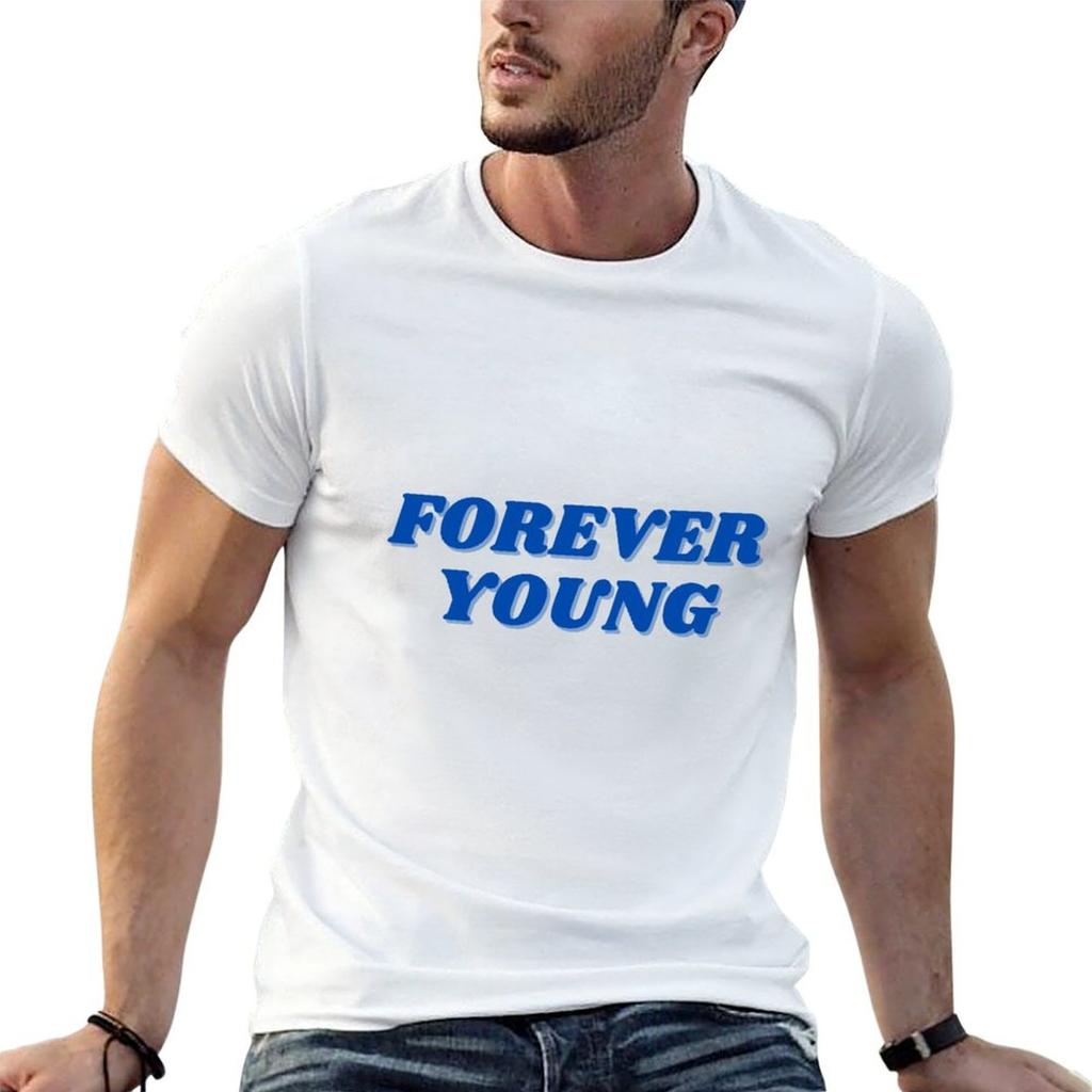 Forever Young, blue design T-Shirt Workout Short Sleeve Top