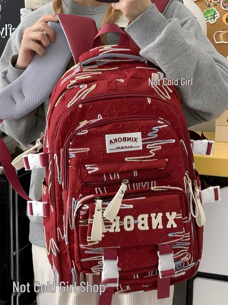 Cute Lightweight Rainbow Pleated Backpack for High School & Middle School Students