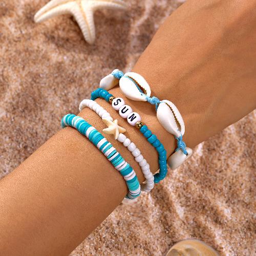 European American Fashion Bohemian Layered Beaded Bracelets Elastic Ethnic Bracelets for Women Female Bangle Bracelet
