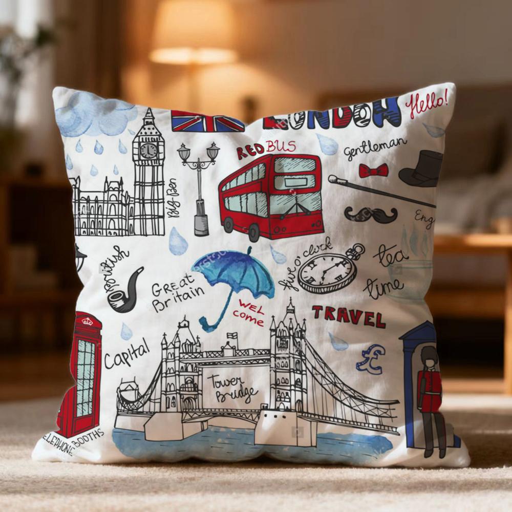 

Popular England Printed Cushion Cover Soft Washable Pillow Case Multi-Scene for Couch Bed Travel Office Use 40cmx40cm