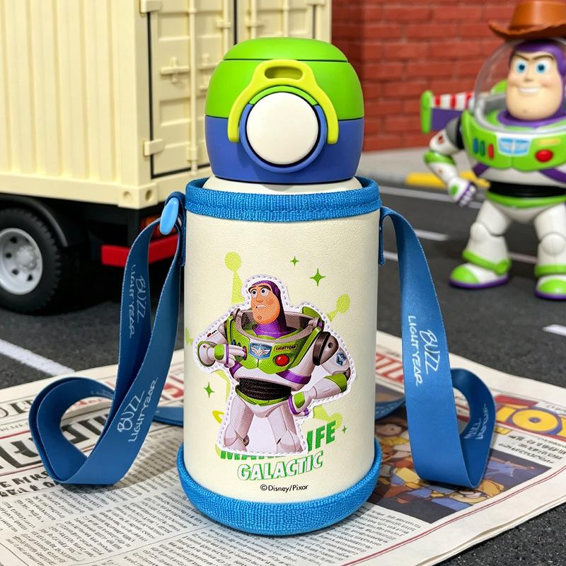 Cartoon leather cup cover bouncing 111 stainless steel thermos cup kindergarten baby drinking cup double cover straw cup