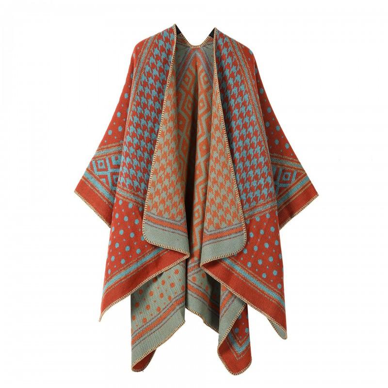 Womens Oversized Knit Shawl Wrap Scarf Ethnic Warm Fleece-Like Cape Travel Winter