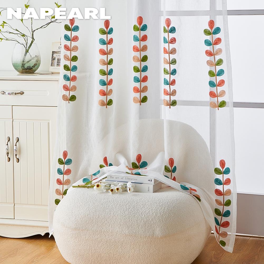 1PC NAPEARL tul alb, stil rural modern, brodat, colorat, perdea transparentă pentru fereastră, pentru sufragerie, dormitor, decor acasă