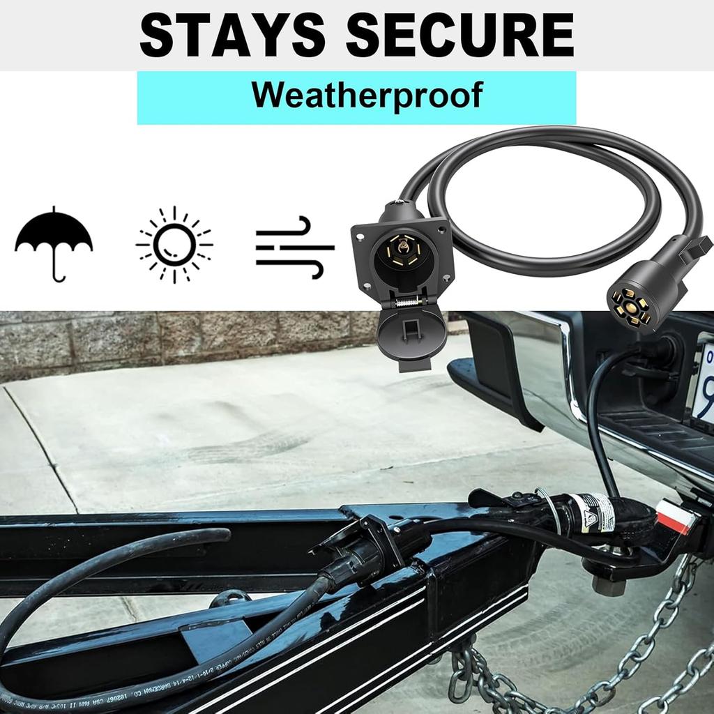 7-Way Trailer Extension Cord Wire Cable, 1 Feet 7 Way Trailer Extension Cable, Wiring Harness 7 Prong Tow Wiring Connector Cord 7 Blade Trailer