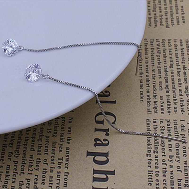 Stainless Steel Dangling Earrings with Large Cubic Zirconia Stones