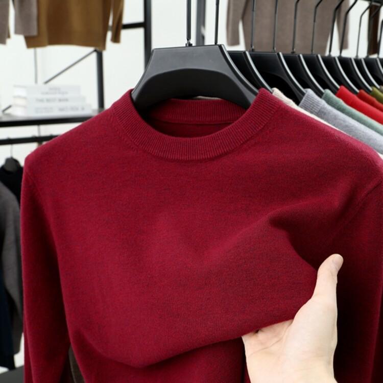 Men's Thick Knit Sweater - Round Neck, Solid Color, 500g, Autumn/Winter