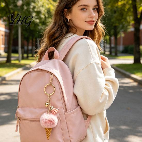 Soft Decorative Charm Plush Ice Cream Keychain for Backpacks, Fluffy Cone Keyring Decor Bag Charm, Pendant with Metal Ring Backpack Decoration