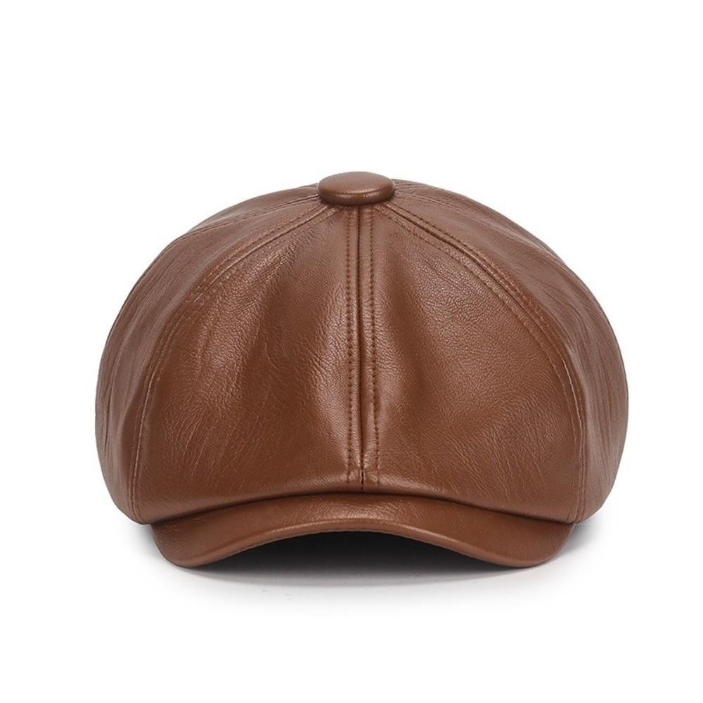 Classic Retro Leather Newsboy Caps Solid Color Elegant Peaked Cap Elastic Band Adjustment Octagonal Leather Hat Unisex Wear