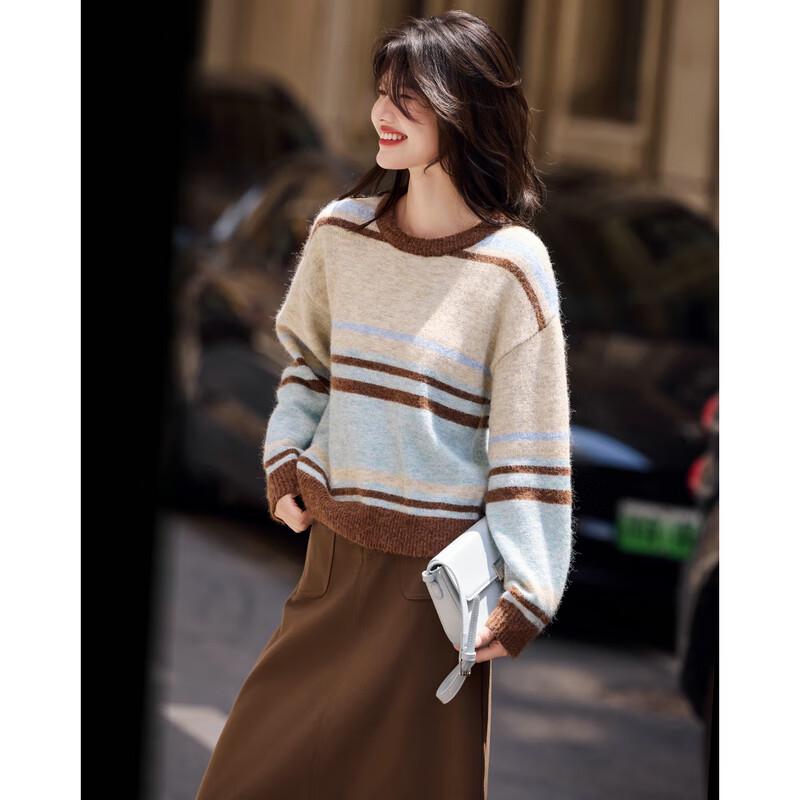 Elegant Striped Patchwork Sweater & Skirt Set