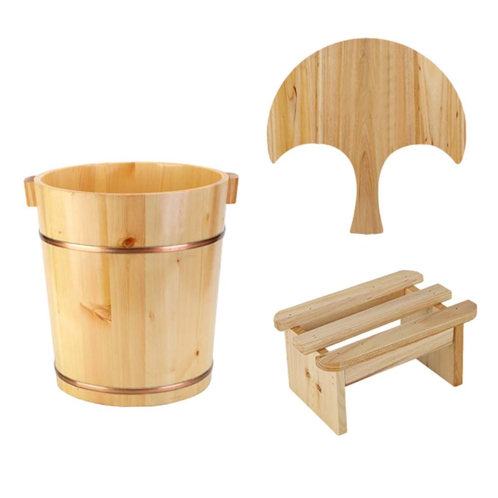 Wood Footbath Basin Foot Bucket Reusable Wood Foot Bath Foot Soaking Tub with Stool