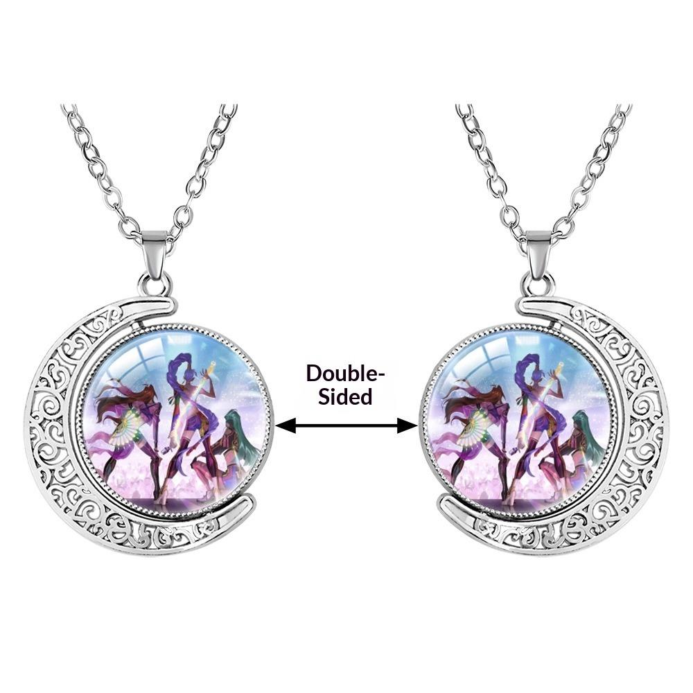 Collana con Pietra Preziosa a Forma di Luna Crescente Ciondolo Rotante Double-sided Accessori di Coppia di Alta Gamma