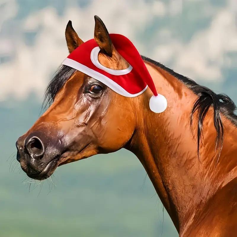 

Cozy Fleece-trimmed Santa Hat Soft Polyester Holiday Accessory for Horses 1Pcs красный