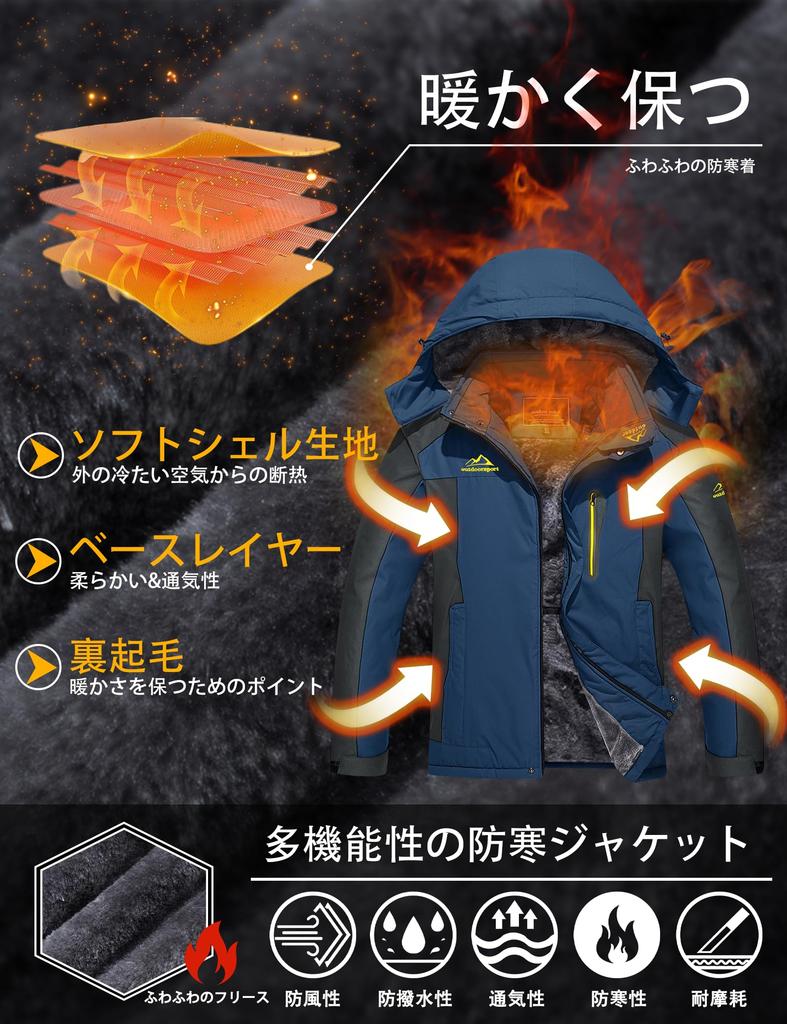 TACVASEN Ski Cold Weather Waterproof Winter Stain Cowboy Size 3XL Jacket, Protection, Warmth, Resistant, Multifunctional, Fleece-Lined, Thick, Blue,