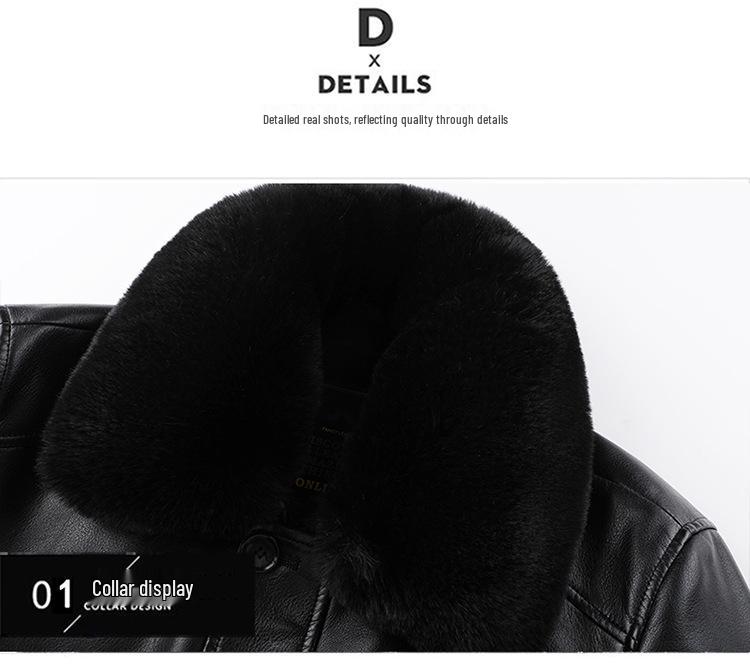 Men's Fur-Lined Leather Jacket with Plush Lining - Ideal Winter Wear for Middle-Aged and Elderly.